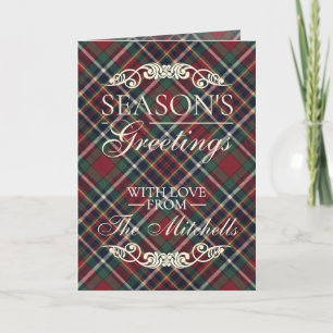 Classic Red Dark Blue Green Plaid Pattern Holiday Card
