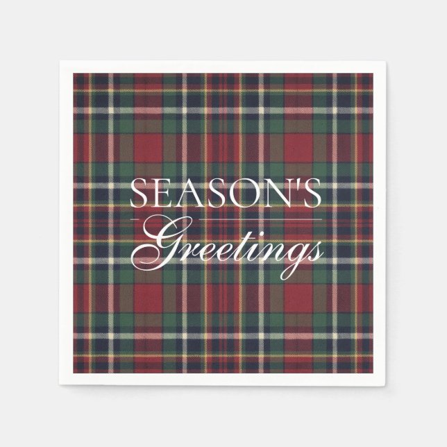 Classic Red Dark Blue Green Plaid Pattern Napkin (Front)