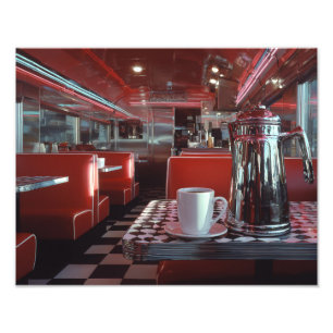 Classic Red Diner Chrome Nostalgia Scene Photo Print