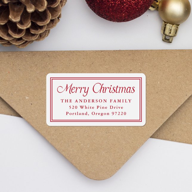 Classic Red Double Border Christmas Return Address Label (Creator Uploaded)