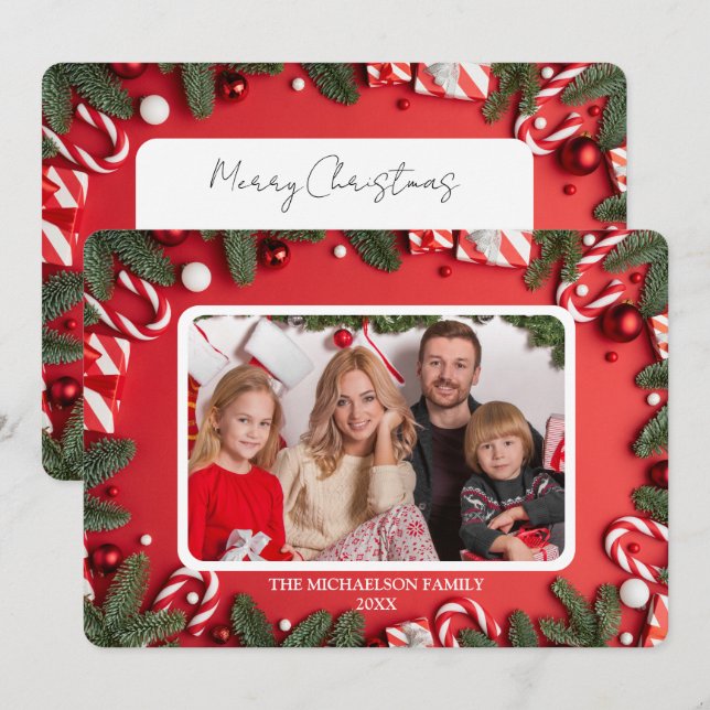 Classic Red Family Christmas Photo Card (Front/Back)