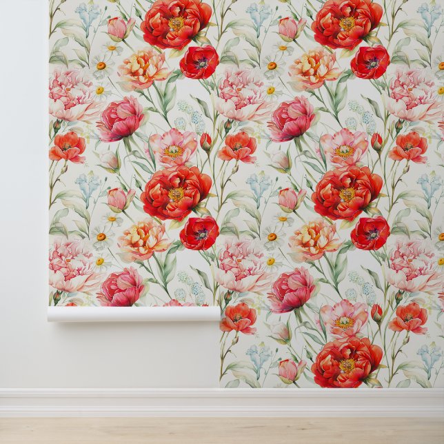 Classic red flower mix peony tulip rose daisy  wallpaper (Application)