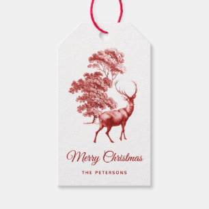 Classic Red French Toile Deer in Forest Gift Tags