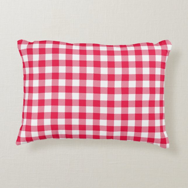 Classic Red Gingham Country Pattern Accent Pillow (Back)
