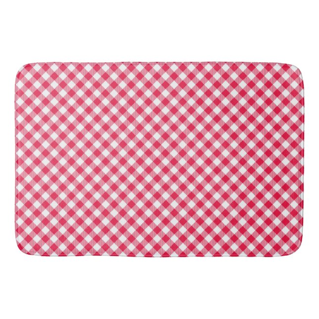 Classic Red Gingham Country Pattern Bath Mat (Front)