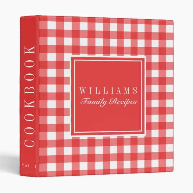 Classic Red Gingham Family Recipe Cookbook Binder (Front/Spine)