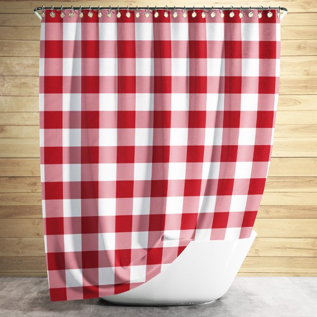 Classic Red Gingham Plaid (Red And White Checkered Gingham Pattern Design Shower Curtain)