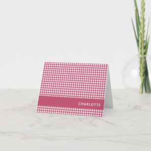 Classic Red Gingham Plaid Pattern Personalized Note Card