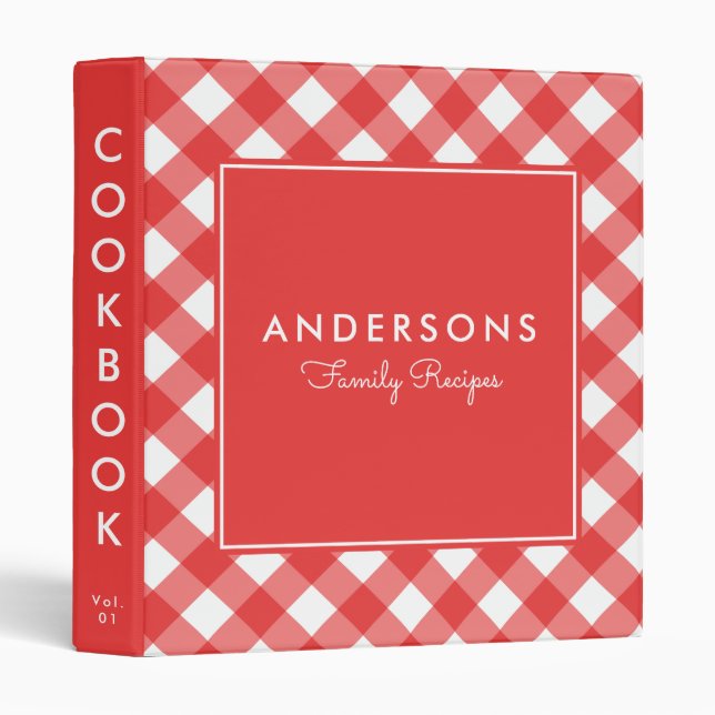 Classic Red Gingham Recipe Cookbook Binder (Front/Spine)