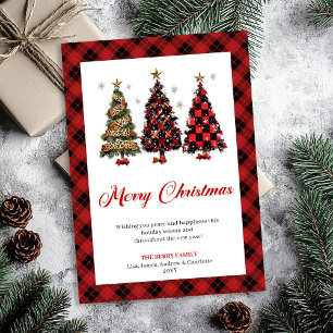 Classic Red Gold Leopard Christmas Tree Greeting  Holiday Card