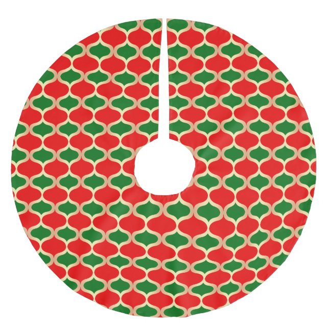 Classic Red Green and Faux Gold Ogee Pattern Brushed Polyester Tree Skirt (Front)