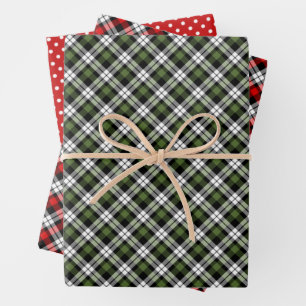 Classic Red Green Black White Tartan Check Pattern Wrapping Paper Sheet