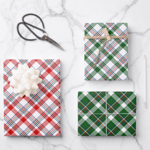 Classic Red Green Blue White Plaid Check Pattern Wrapping Paper Sheet