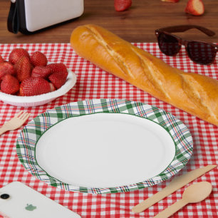 Classic Red Green Blue White Plaid Pattern Paper Plate