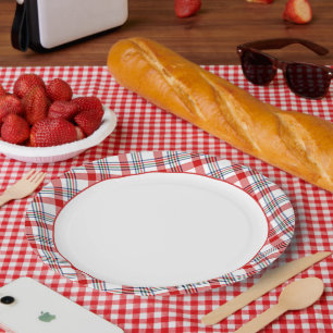 Classic Red Green Blue White Plaid Pattern Paper Plate