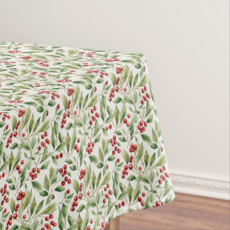 Classic red green Christmas greenery holly berry Tablecloth