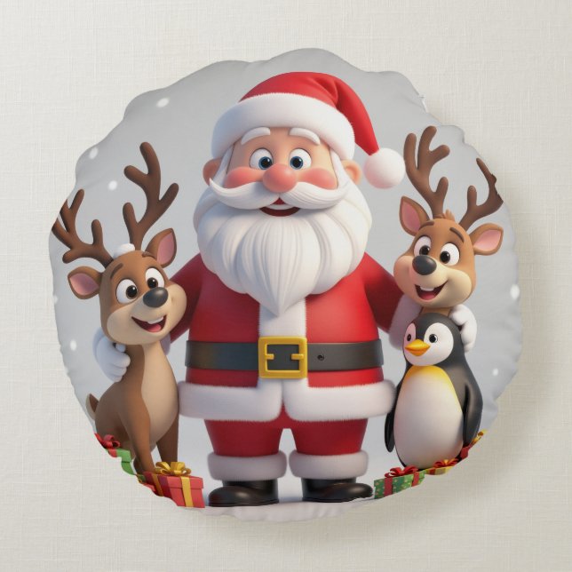 Classic Red & Green Christmas Round Pillow (Back)