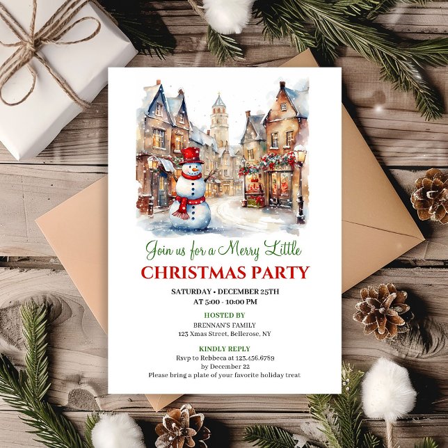 Classic red green Christmas scene party card (Classic red green Christmas scene party card)