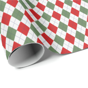 Classic Red Green Christmas Small Argyle Diamonds Wrapping Paper