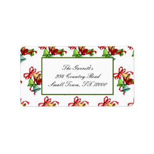 Classic Red Green Gold Bells Christmas Address Label