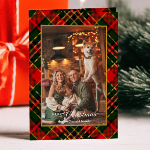 Classic Red, Green, Gold Christmas Plaid 1-Photo Holiday Card