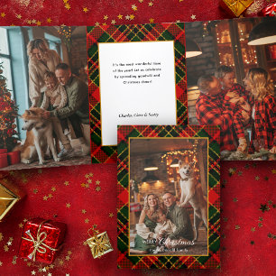 Classic Red, Green, Gold Christmas Plaid 1-Photo Tri-Fold Card