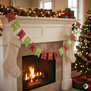 Classic Red & Green MERRY CHRISTMAS Bunting Flags
