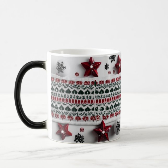 Classic Red & Green Nordic Knit Pattern  Magic Mug (Left)