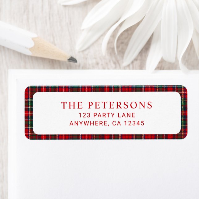 Classic Red Green Plaid Christmas Return Address (Insitu)