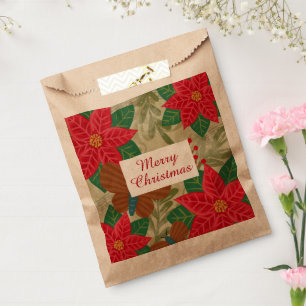 Classic Red Green Poinsettia Merry Christmas  Favour Bag