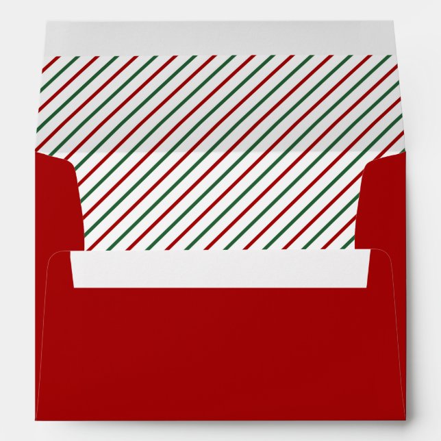 Classic Red Green Stripes Pattern Christmas  Envelope (Back (Bottom))