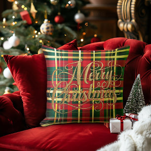 Classic Red & Green Tartan Christmas Throw Pillow 