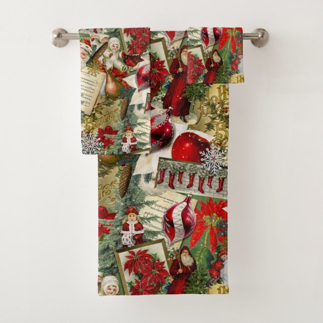 Classic Red & Green Victorian Christmas    Bath Towel Set (Insitu)
