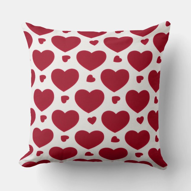Classic Red Heart Pattern Cotton Throw Pillow (Front)