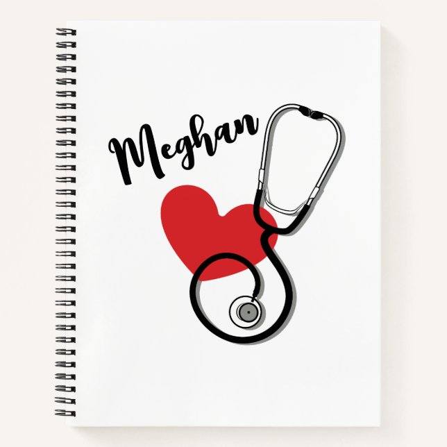 Classic Red Heart Stethoscope Name Nurse Doctor   Notebook (Front)