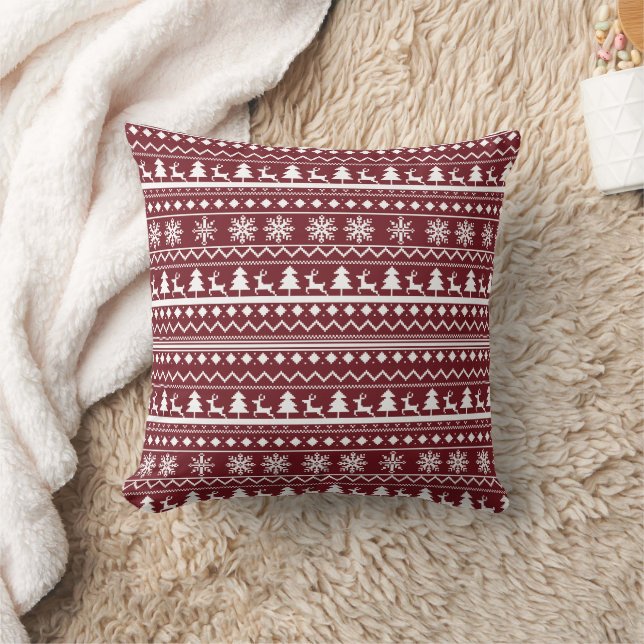 Classic Red Holiday Christmas Sweater Pattern Throw Pillow (Blanket)