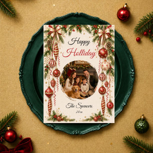 Classic Red Holiday Family Portrait Card