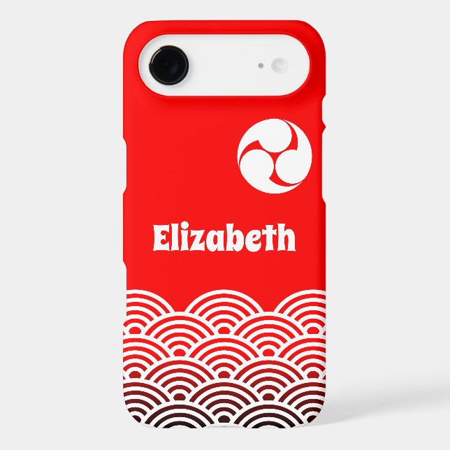 Classic Red Japanese Wave Pattern with Your Name (Back)