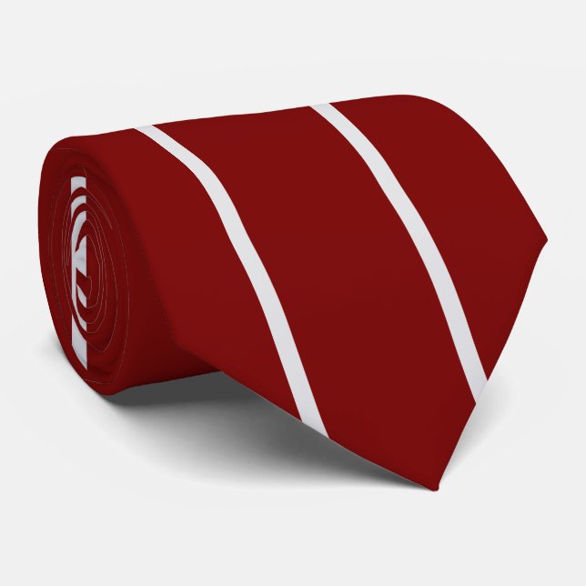 Classic Red Maroon White Striped  Neck Tie  (Rolled)