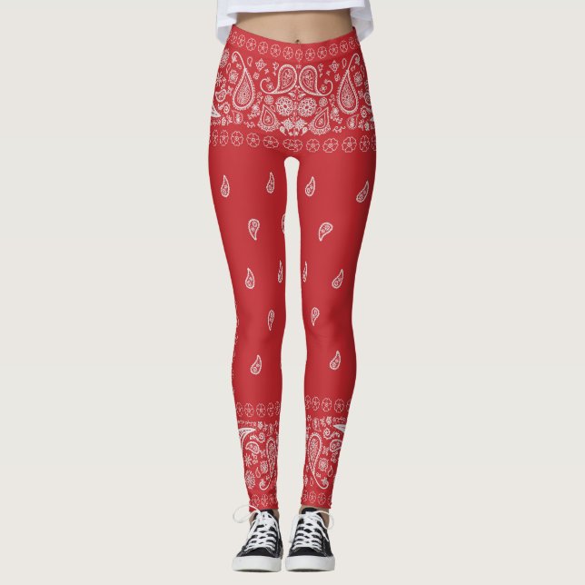 Classic Red Paisley Bandana Design Leggings (Front)