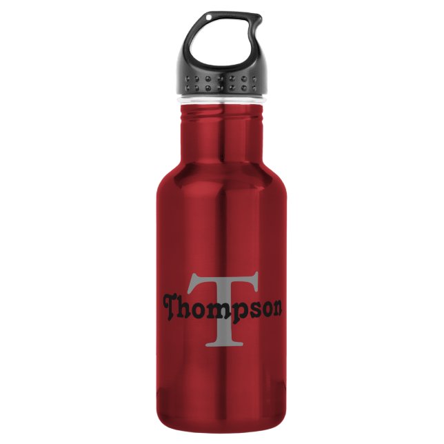 Classic Red Personalized Black Monogram Name  532 Ml Water Bottle (Front)