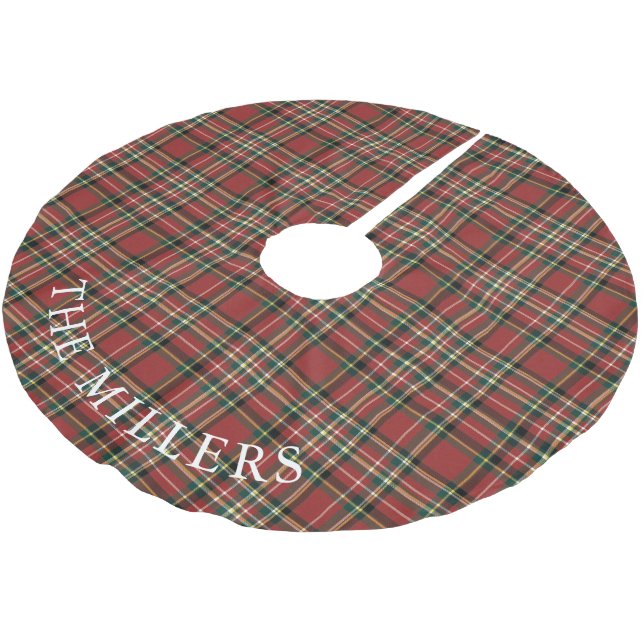 Classic Red Plaid Christmas Personalized Holiday Brushed Polyester Tree Skirt (Angled)