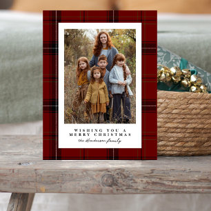 Classic Red Plaid Frame Photo Christmas Holiday Postcard