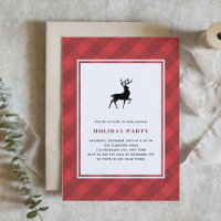 Classic Red Plaid Pattern Deer Holiday Party