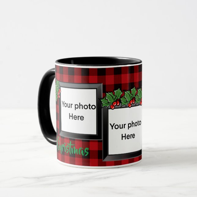 Classic red plaid personalize photo template  mug (Front Left)