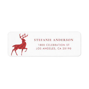 Classic Red Plaid Reindeer Holiday Address