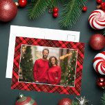 Classic Red Plaid Tartan Christmas Photo Holiday Postcard<br><div class="desc">A classic red plaid tartan pattern behind your horizontal holiday family photo for a festive,  traditional Christmas postcard. Simple and beautiful Christmas postcards.</div>