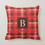 Classic Red Plaid with Any Monogram Throw Pillow<br><div class="desc">For that comfortable rustic look of warm red flannel,  this classic red plaid design is embellished with a matching monogram that you can edit with your own initial or other text. It makes a great decor choice for all ages.</div>