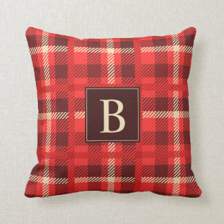Classic Red Plaid with Any Monogram Throw Pillow