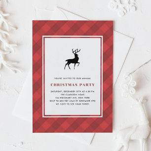 Classic Red Plaid with Deer Holiday Party Invitation